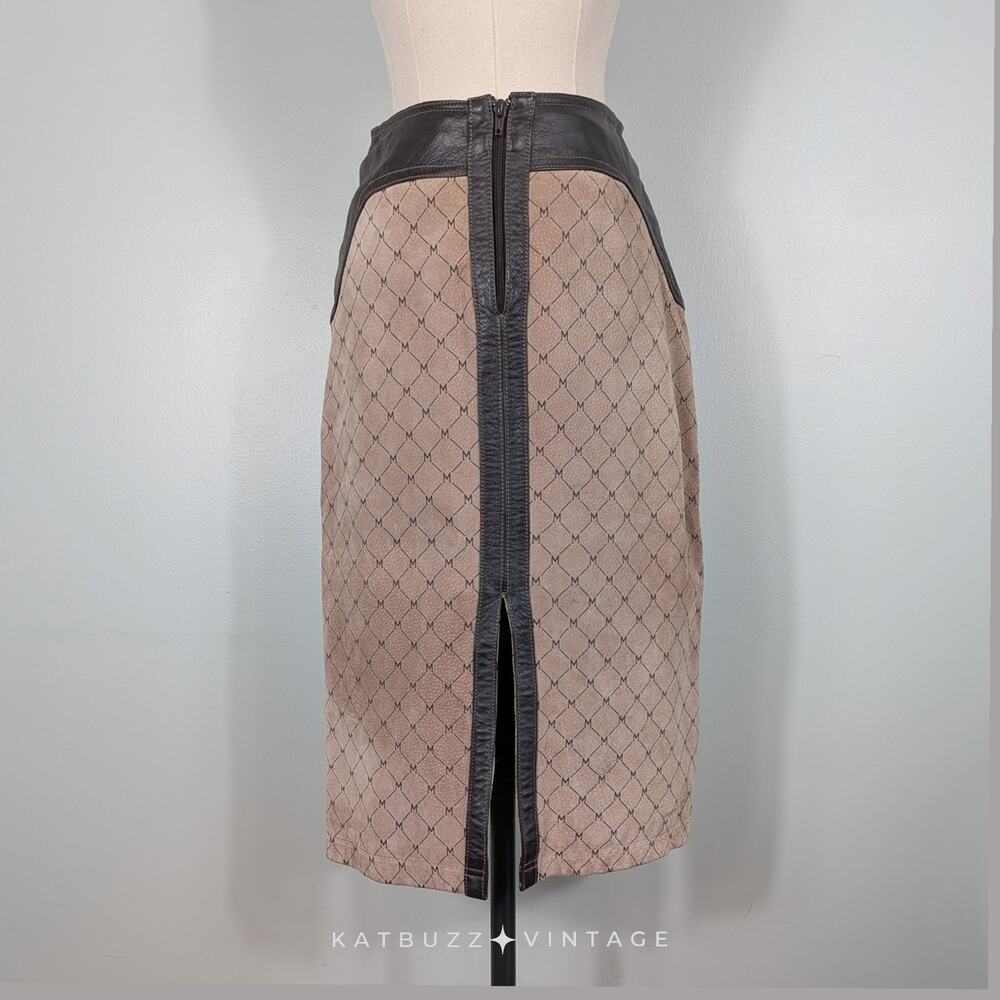Vintage Wilsons Leather Midi Skirt 4 Suede Tan Brown Y2K Logo Zip Glam Baddie - Picture 2 of 12